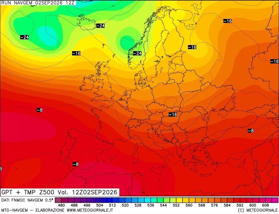 mappa Geopotenziali e Temperatura a 500 hPa