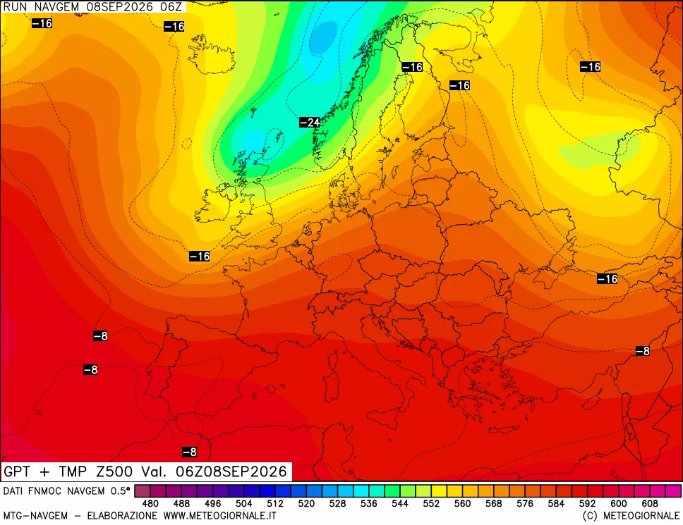 mappa Geopotenziali e Temperatura a 500 hPa