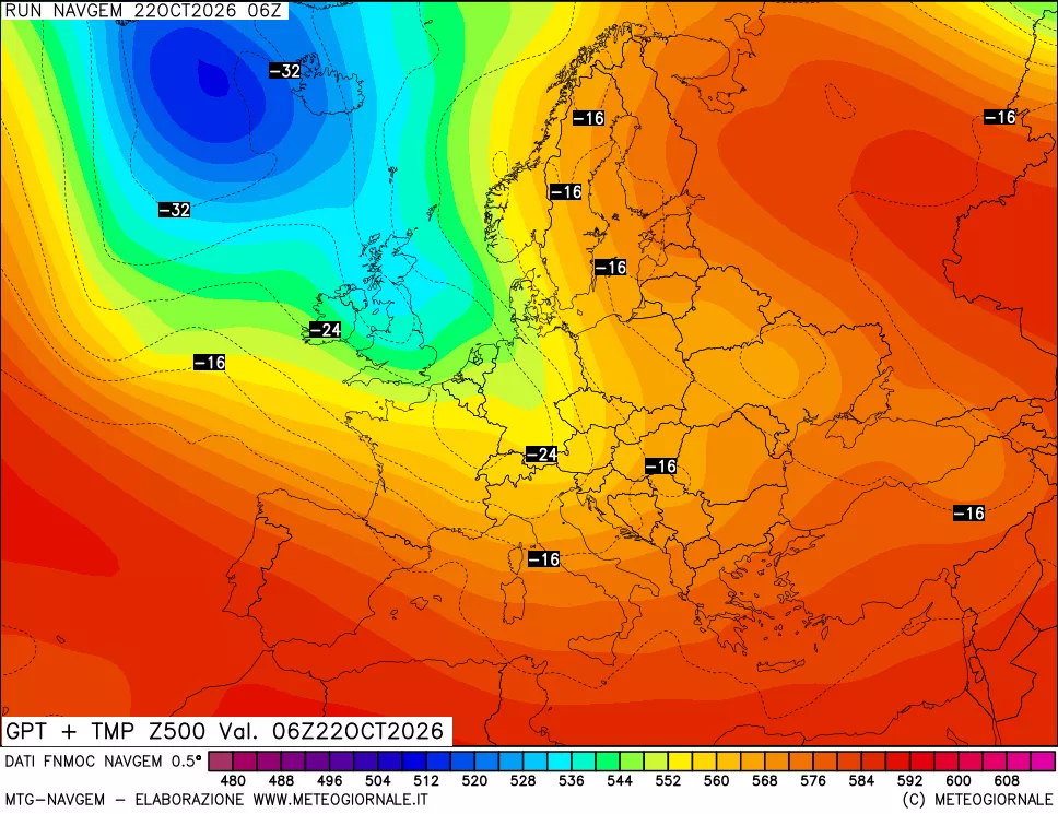 mappa Geopotenziali e Temperatura a 500 hPa