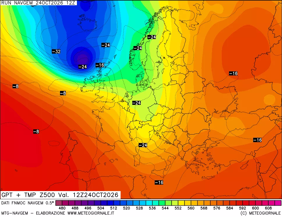 mappa Geopotenziali e Temperatura a 500 hPa