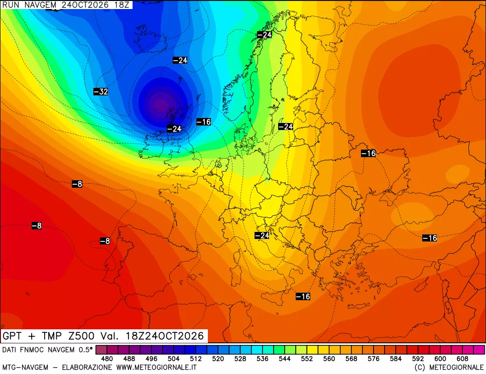 mappa Geopotenziali e Temperatura a 500 hPa