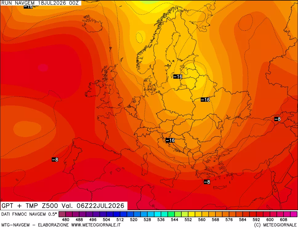 mappa Geopotenziali e Temperatura a 500 hPa