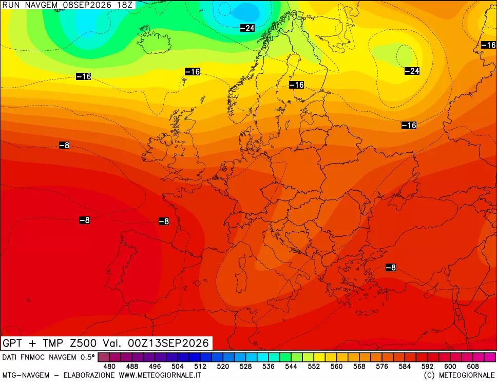 mappa Geopotenziali e Temperatura a 500 hPa