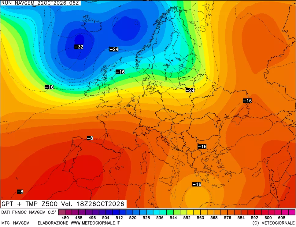 mappa Geopotenziali e Temperatura a 500 hPa