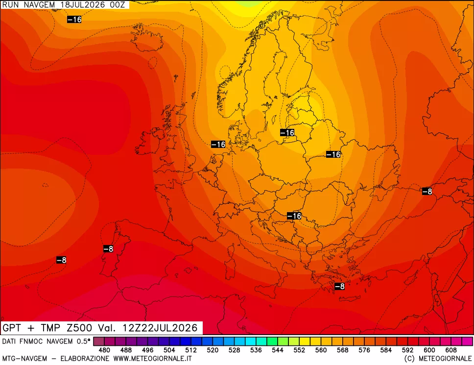 mappa Geopotenziali e Temperatura a 500 hPa
