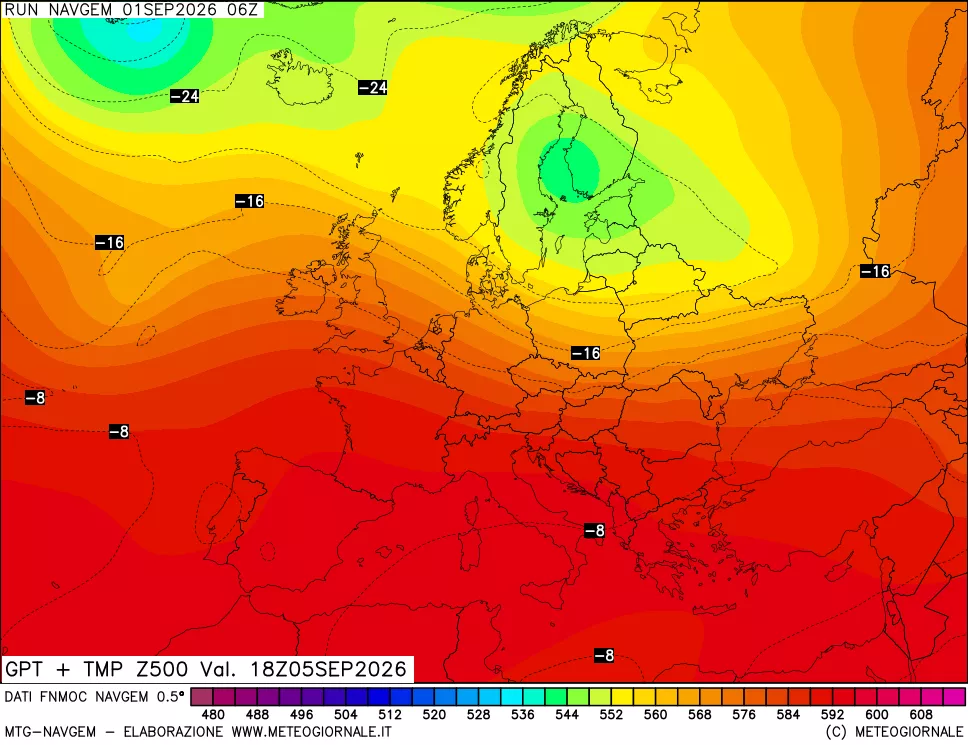 mappa Geopotenziali e Temperatura a 500 hPa