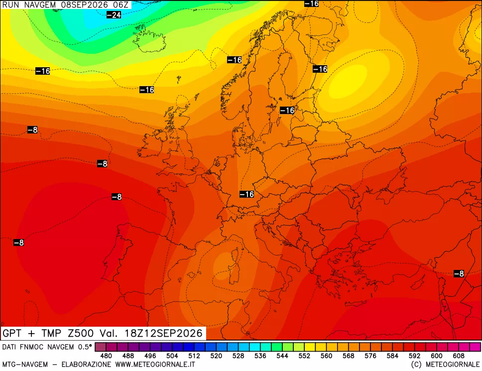 mappa Geopotenziali e Temperatura a 500 hPa