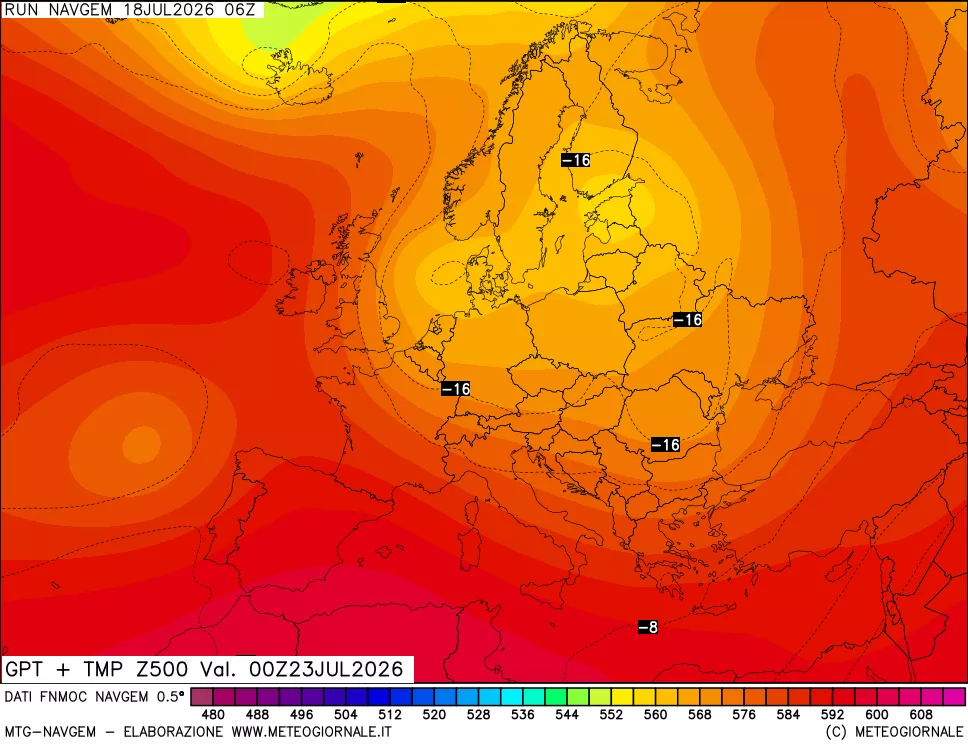 mappa Geopotenziali e Temperatura a 500 hPa