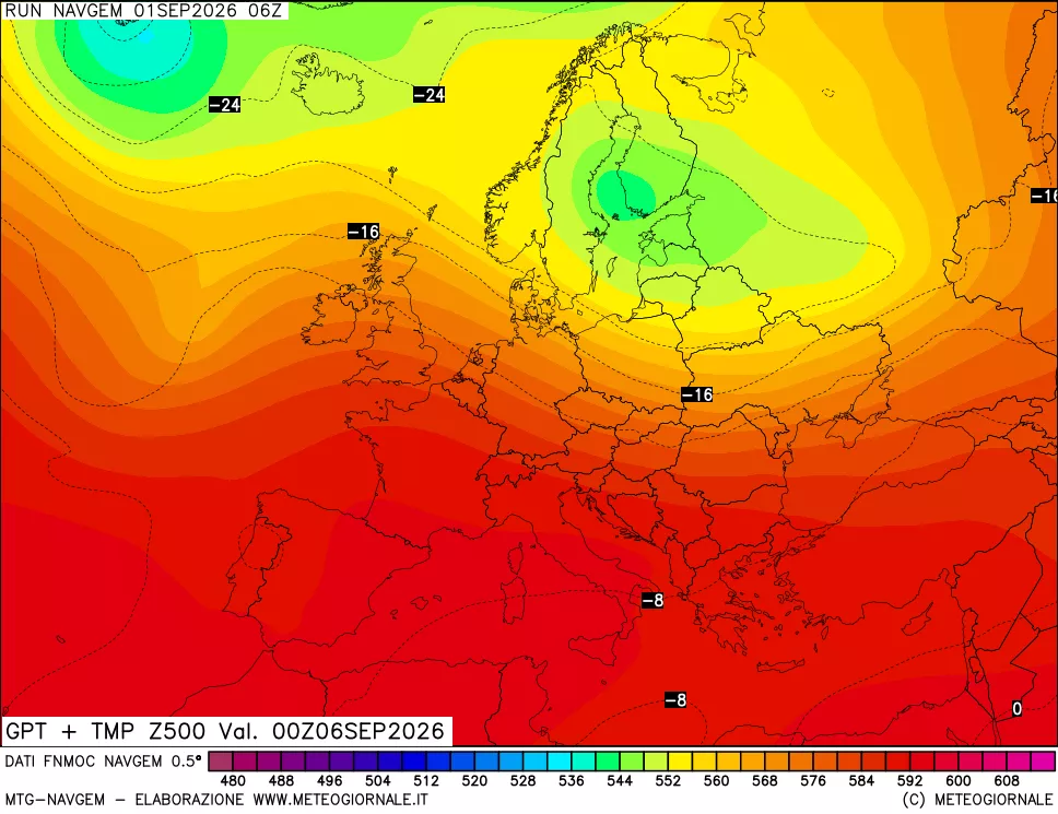 mappa Geopotenziali e Temperatura a 500 hPa