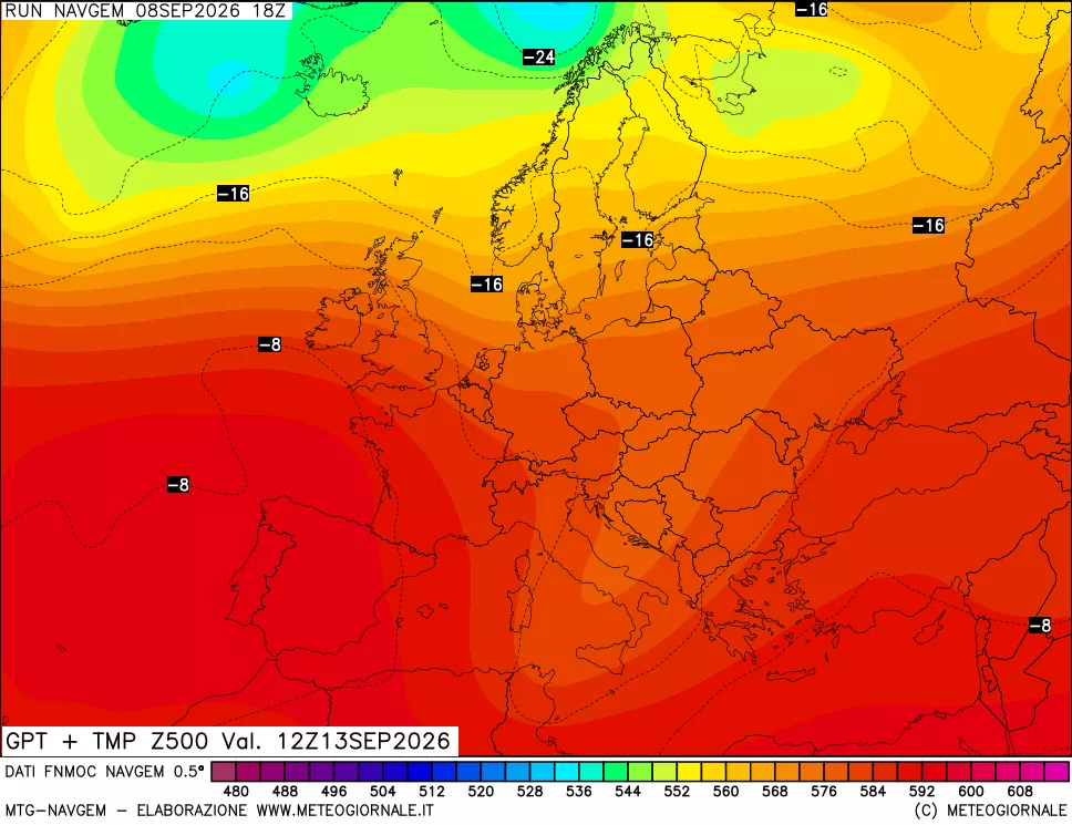mappa Geopotenziali e Temperatura a 500 hPa