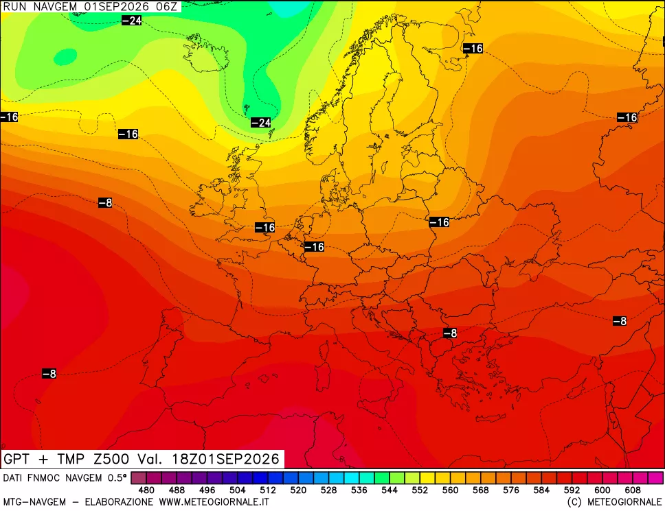 mappa Geopotenziali e Temperatura a 500 hPa