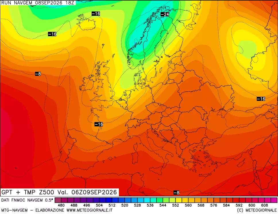 mappa Geopotenziali e Temperatura a 500 hPa