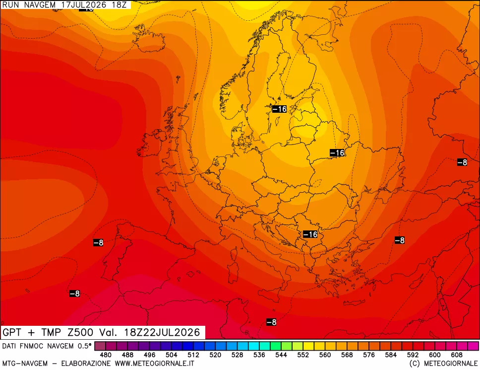 mappa Geopotenziali e Temperatura a 500 hPa