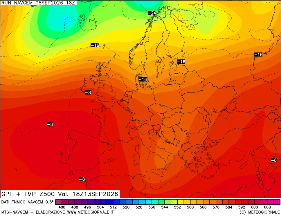 mappa Geopotenziali e Temperatura a 500 hPa