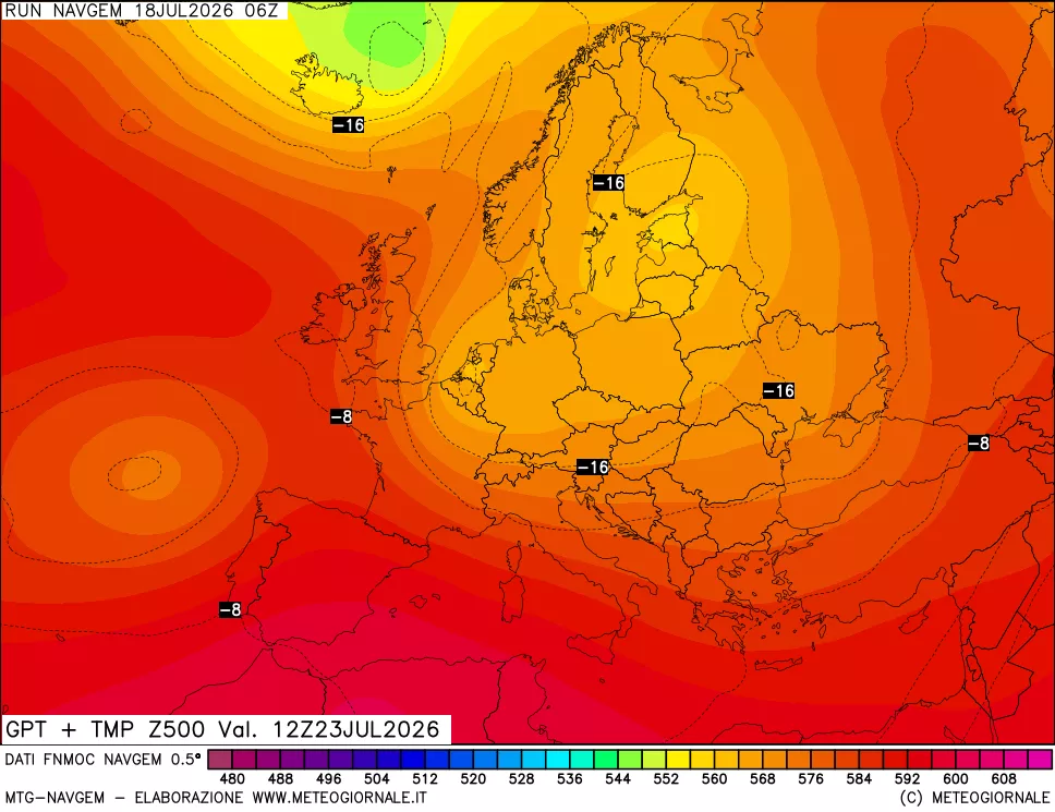 mappa Geopotenziali e Temperatura a 500 hPa
