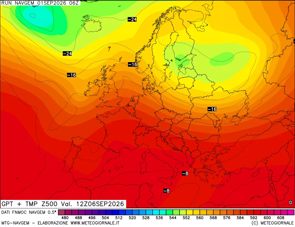 mappa Geopotenziali e Temperatura a 500 hPa