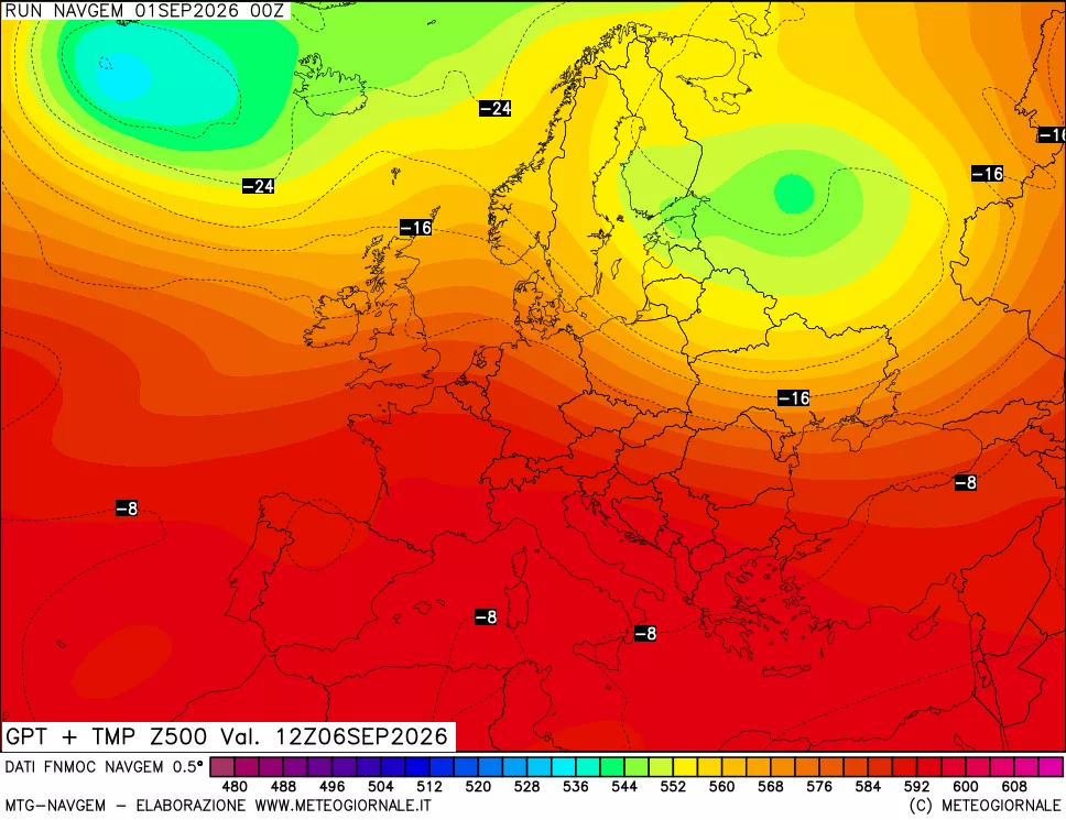 mappa Geopotenziali e Temperatura a 500 hPa