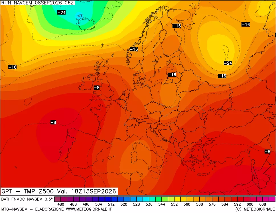 mappa Geopotenziali e Temperatura a 500 hPa
