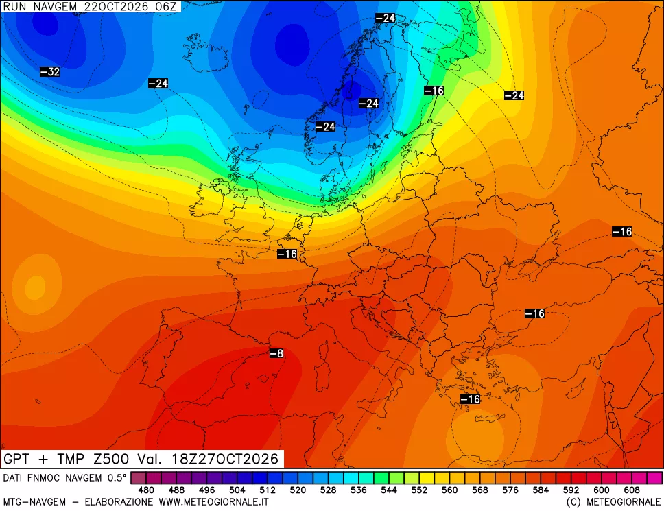 mappa Geopotenziali e Temperatura a 500 hPa