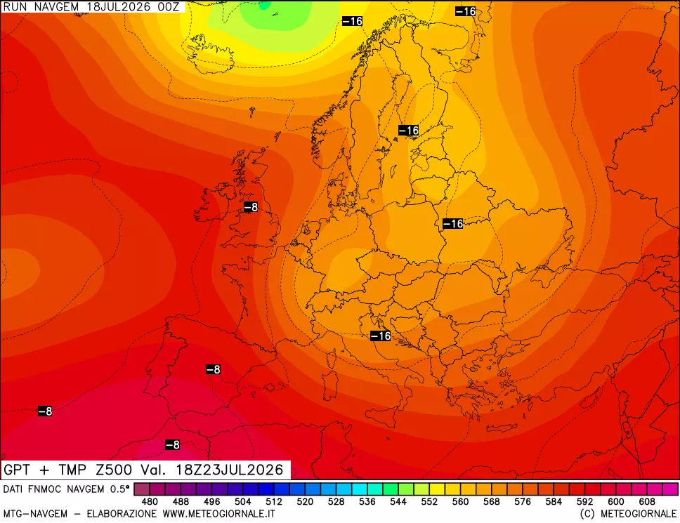 mappa Geopotenziali e Temperatura a 500 hPa