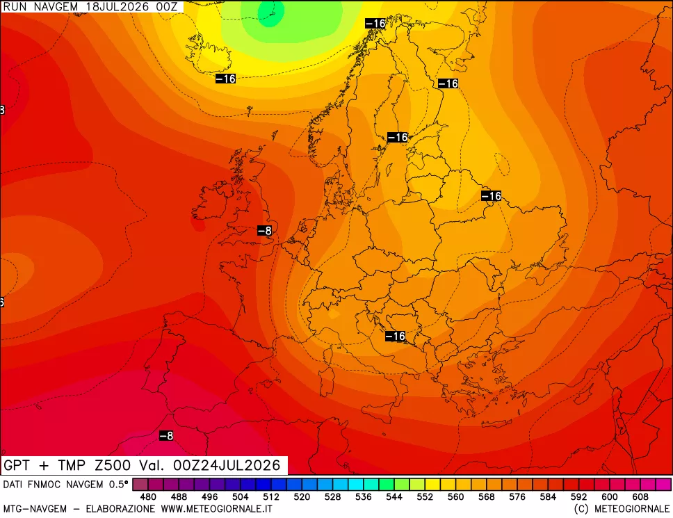 mappa Geopotenziali e Temperatura a 500 hPa