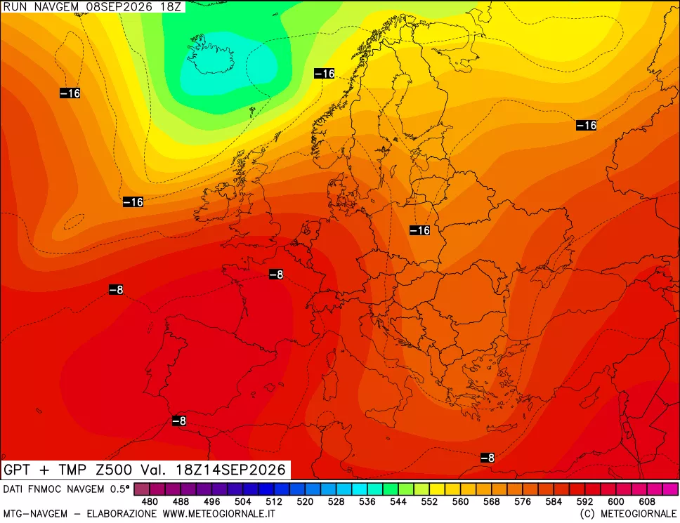 mappa Geopotenziali e Temperatura a 500 hPa