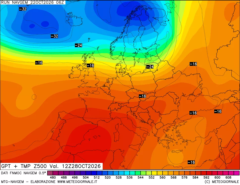 mappa Geopotenziali e Temperatura a 500 hPa