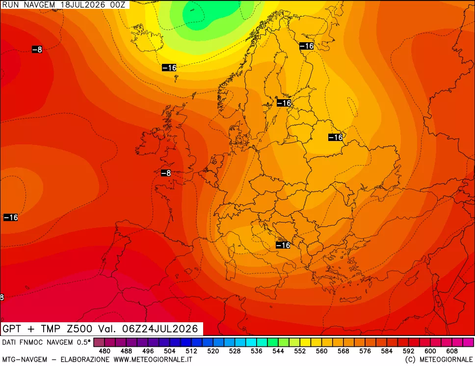 mappa Geopotenziali e Temperatura a 500 hPa