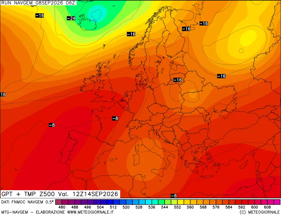 mappa Geopotenziali e Temperatura a 500 hPa