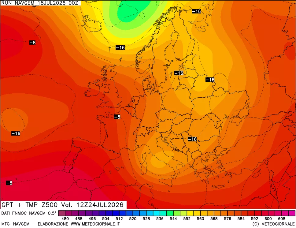 mappa Geopotenziali e Temperatura a 500 hPa