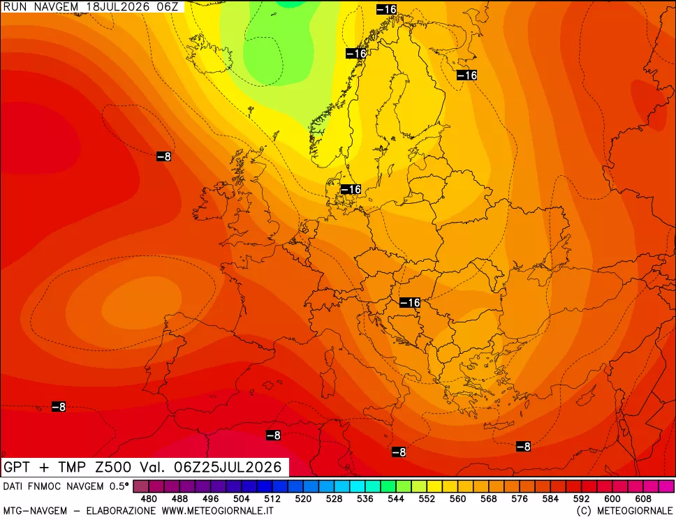 mappa Geopotenziali e Temperatura a 500 hPa