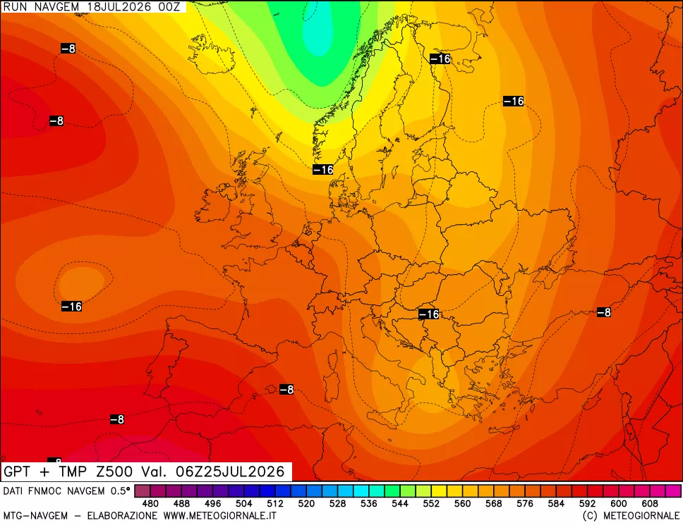 mappa Geopotenziali e Temperatura a 500 hPa