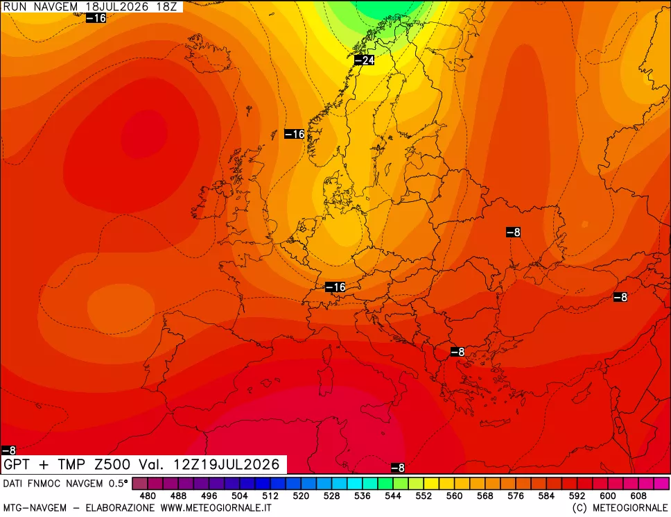 mappa Geopotenziali e Temperatura a 500 hPa