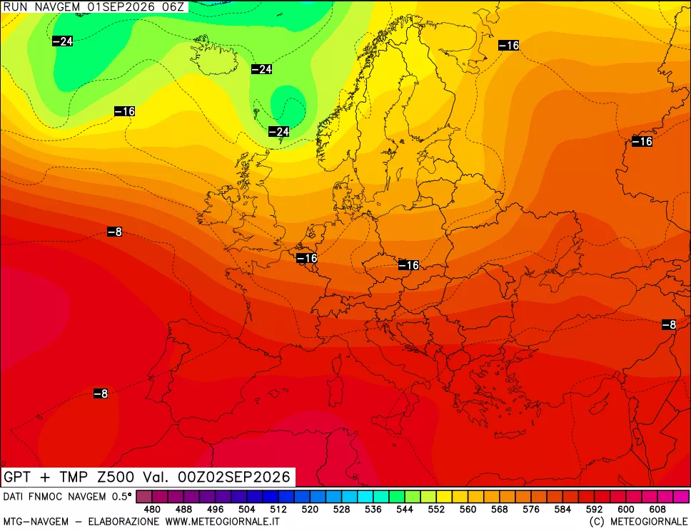 mappa Geopotenziali e Temperatura a 500 hPa