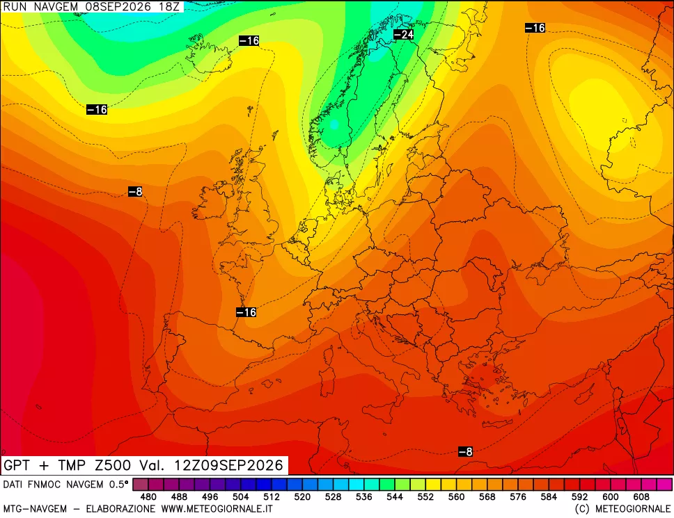 mappa Geopotenziali e Temperatura a 500 hPa