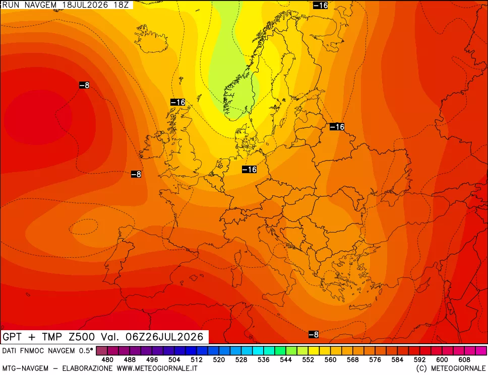 mappa Geopotenziali e Temperatura a 500 hPa