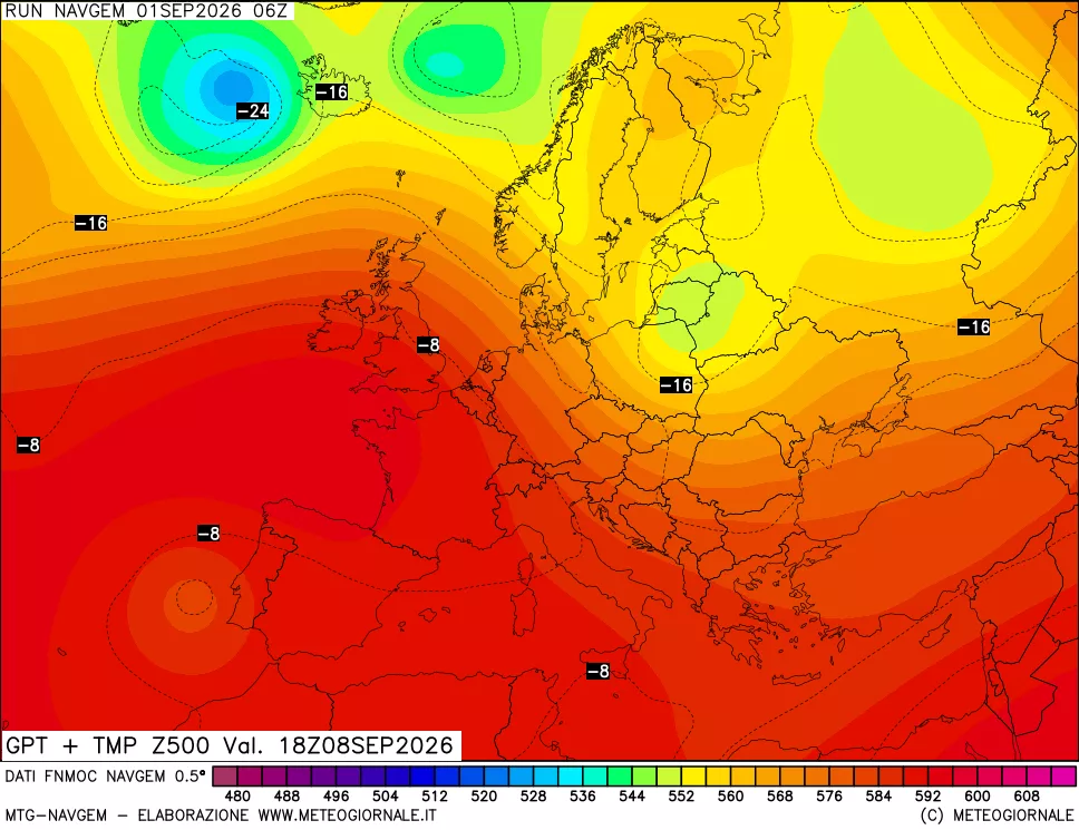 mappa Geopotenziali e Temperatura a 500 hPa