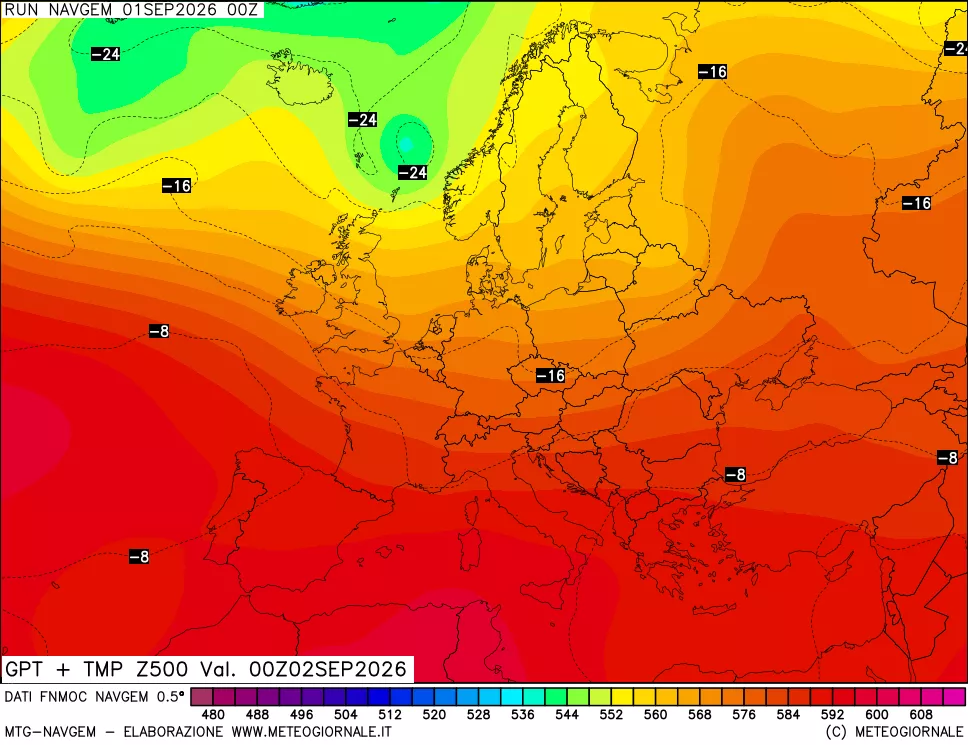mappa Geopotenziali e Temperatura a 500 hPa