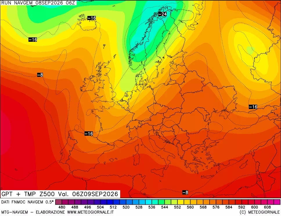 mappa Geopotenziali e Temperatura a 500 hPa