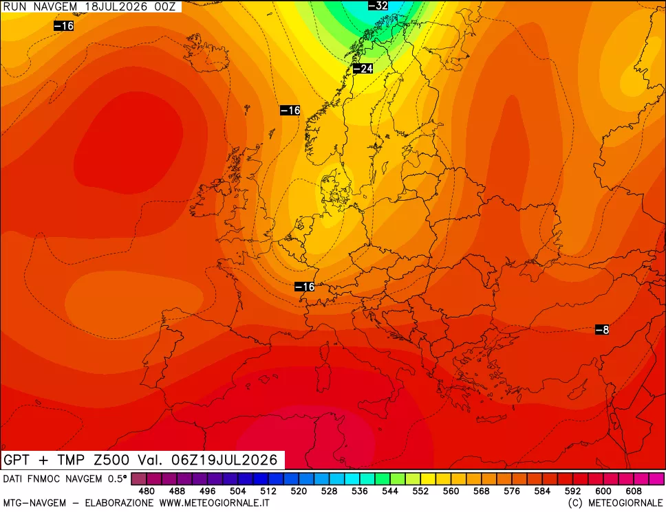 mappa Geopotenziali e Temperatura a 500 hPa