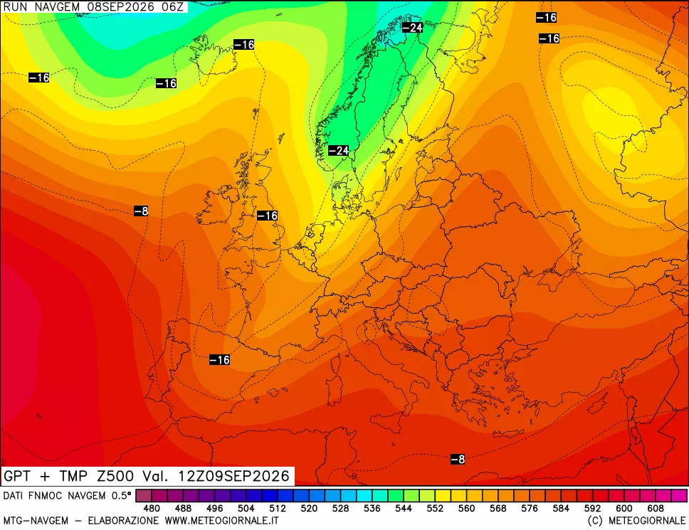 mappa Geopotenziali e Temperatura a 500 hPa
