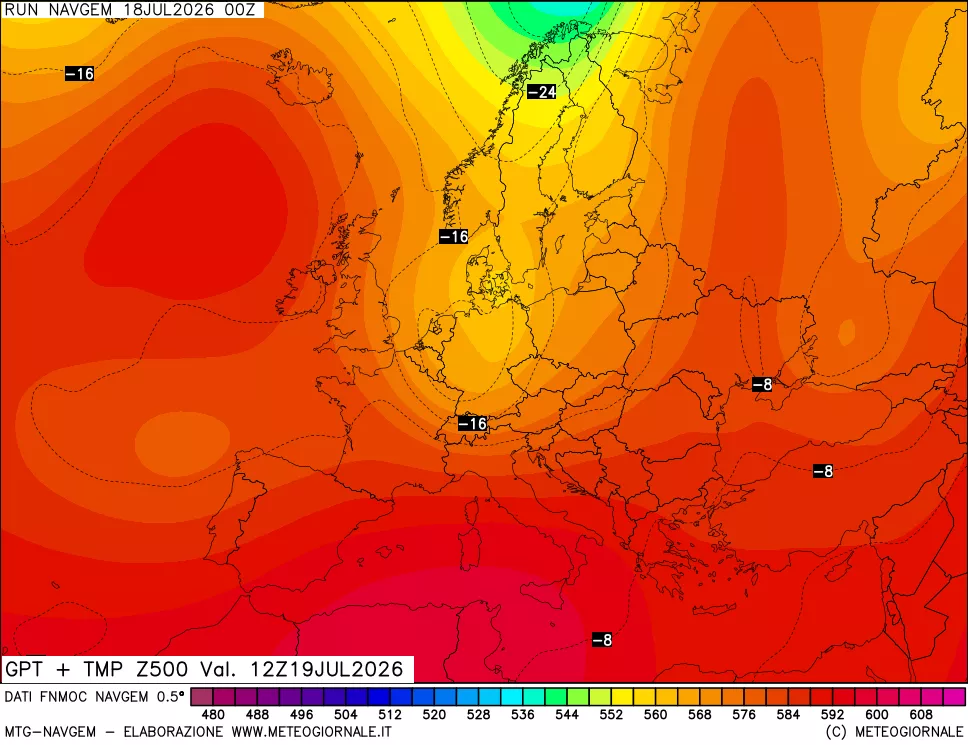 mappa Geopotenziali e Temperatura a 500 hPa