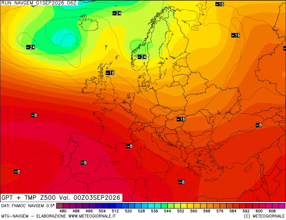 mappa Geopotenziali e Temperatura a 500 hPa