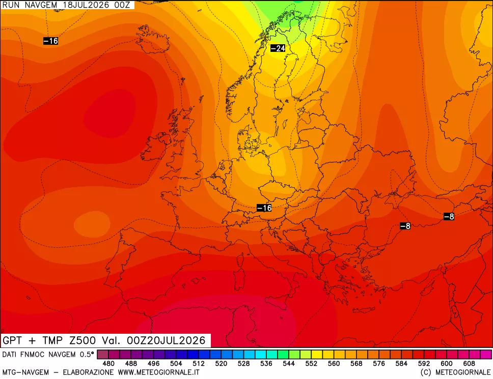 mappa Geopotenziali e Temperatura a 500 hPa