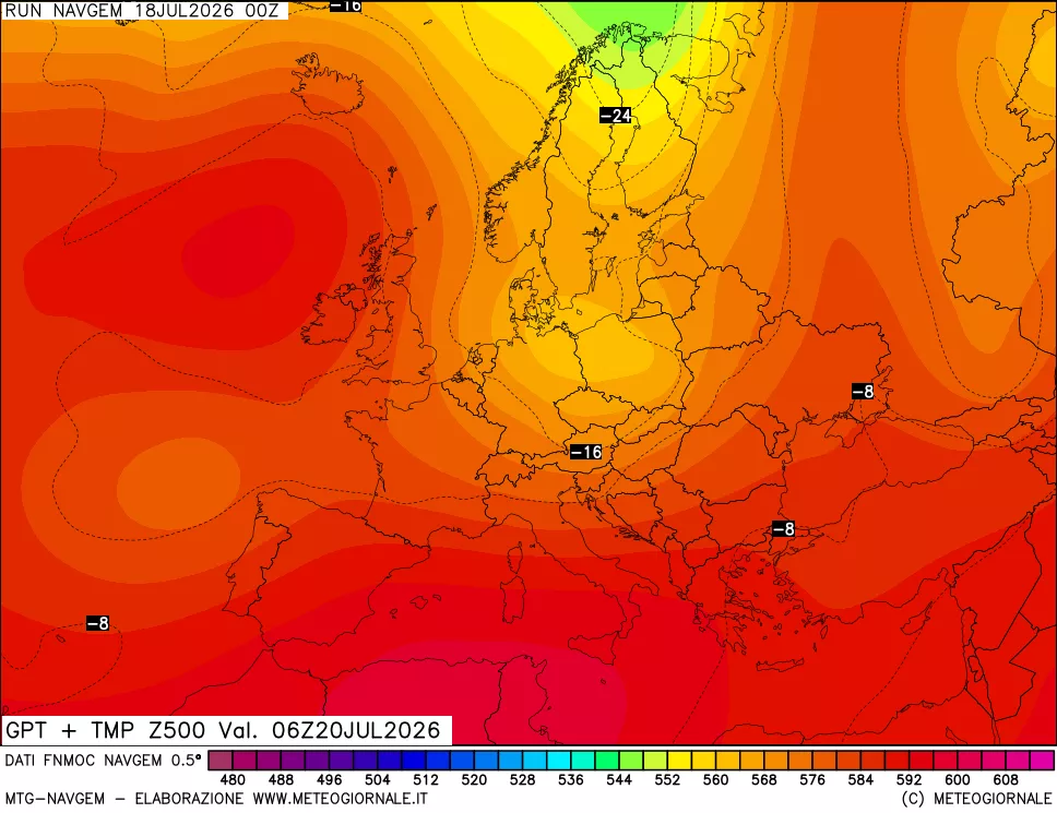 mappa Geopotenziali e Temperatura a 500 hPa