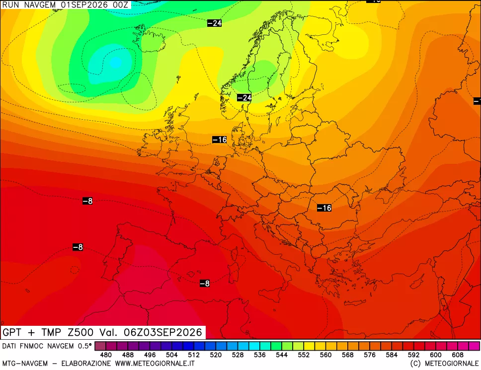 mappa Geopotenziali e Temperatura a 500 hPa