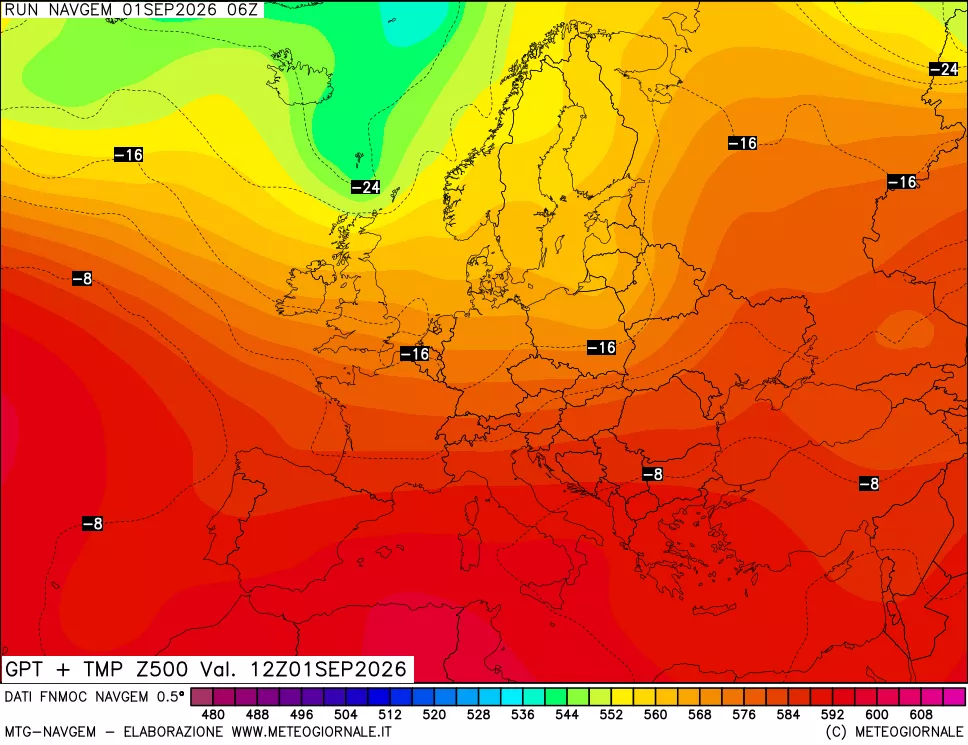 mappa Geopotenziali e Temperatura a 500 hPa