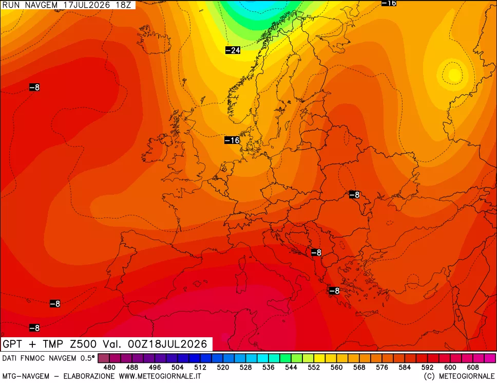 mappa Geopotenziali e Temperatura a 500 hPa