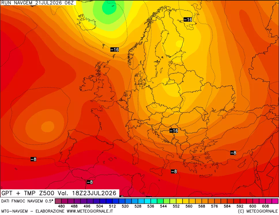 mappa Geopotenziali e Temperatura a 500 hPa