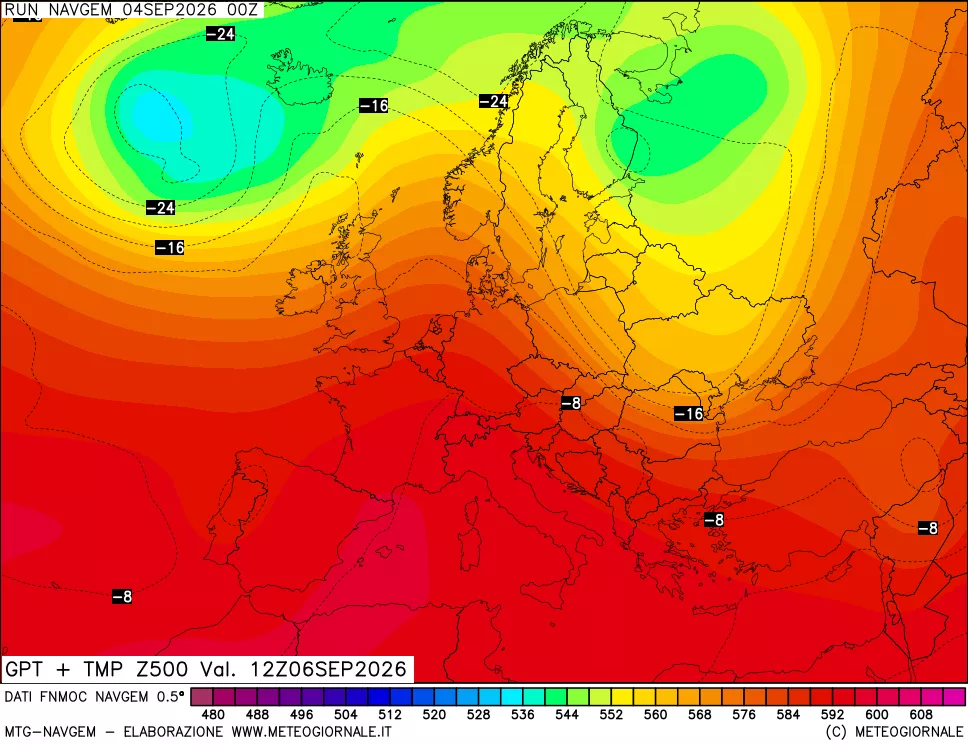 mappa Geopotenziali e Temperatura a 500 hPa